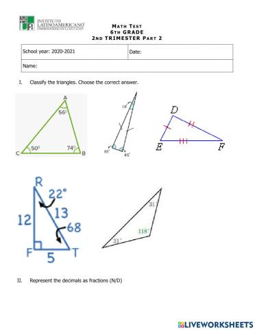 6th Grade Math Test TRIM 2