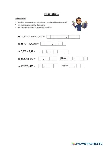 Mini cálculo con decimales