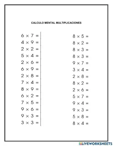 calculo mental tablas de multiplicar 