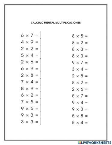 calculo mental tablas de multiplicar 