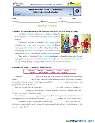 Vocabulary and Grammar Worksheet