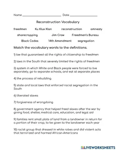 Reconstruction Vocabulary