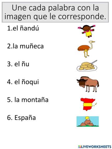 Vocabulario de la letra ñ