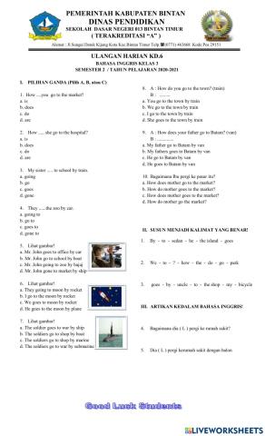 Ulangan harian bhs.inggris KD 6 kls 3 (11-03-2021)