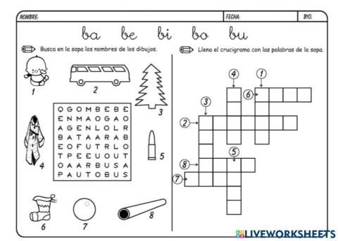 Sopa letras  y crucigrama de la  b