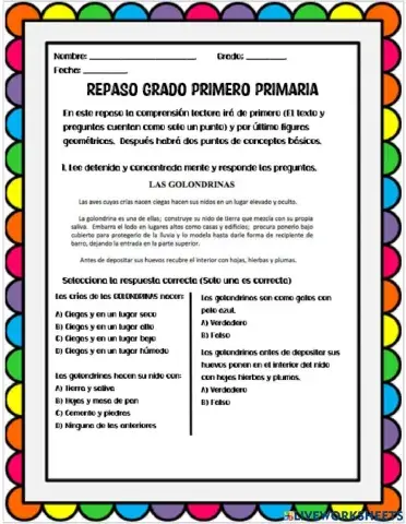 Repaso grado primero primaria