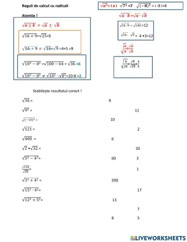 Reguli de calcul cu radicali