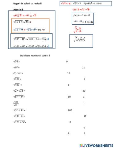 Reguli de calcul cu radicali