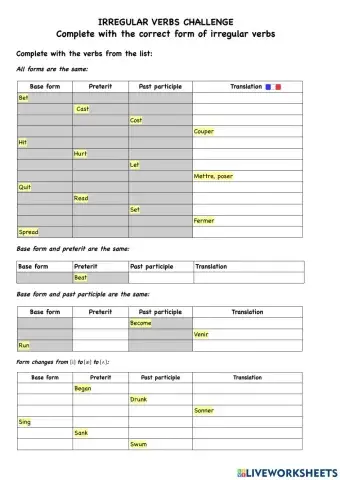 Irregular verbs challenge
