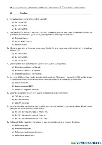 Test sobre la historia contemporánea