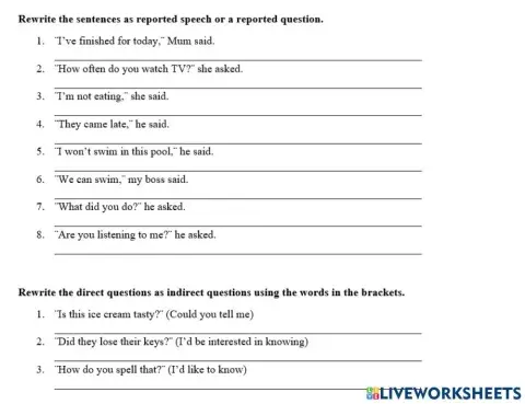 Reported speech, questions, indirect Qs