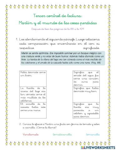 Lectura comprensiva Martín y el mundo de las cosas perdidas págs. 88-109