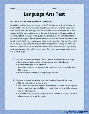Language Arts Test - Week 5 - Who we are