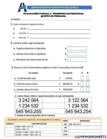 Evaluación matemáticas