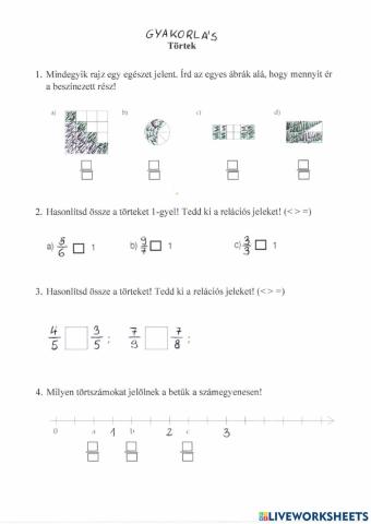 Törtek gyakorlólap