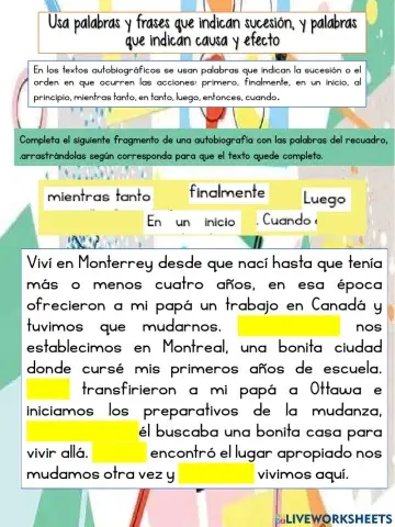 Palabras para escribir mi autobiografía.