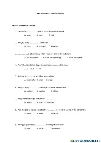 PET grammar revision