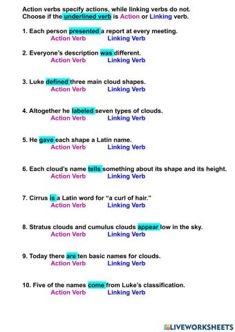Action and Linking verb