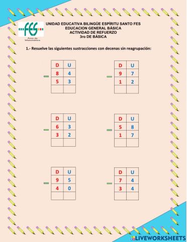 Sustracciones con decenas sin reagrupación