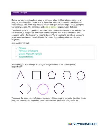 POLYGONS WORKSHEET AND ONLINE QUIZ