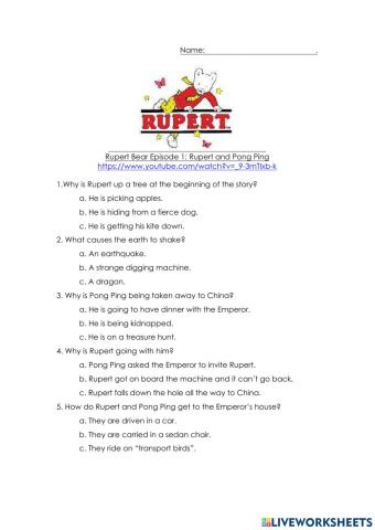Rupert Bear Video Comprehension 1