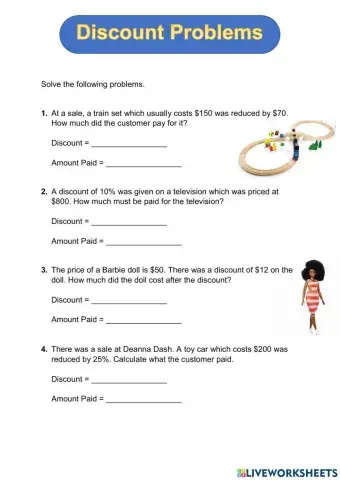 Discount Worded Problems