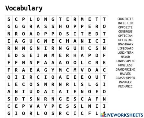 Vocabulary word search (APRIL 23rd)