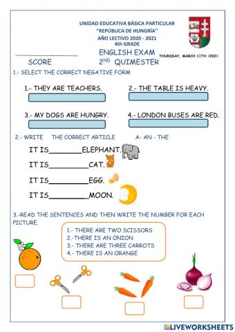 Examen de inglès de 4ºgrado