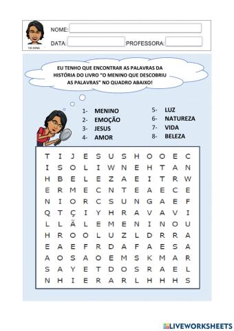Caça-palavras O menino que descobriu as palavras