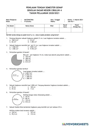 Latihan Soal PTS Genap Matematika