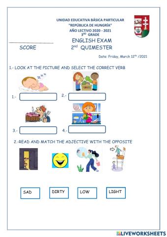 Examen del 2º quimestre de inglès