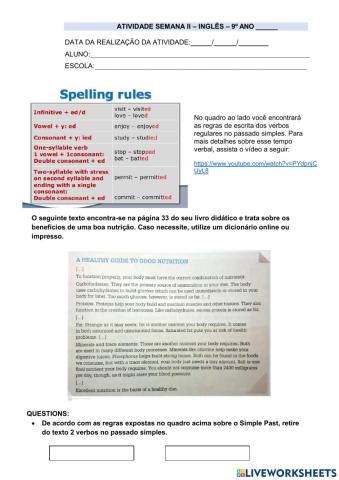 9° ano - INGLÊS - SEMANA 6