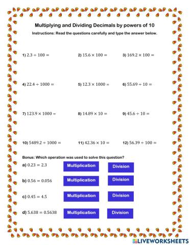 Multiplying and Dividing Decimals by Powers of 10