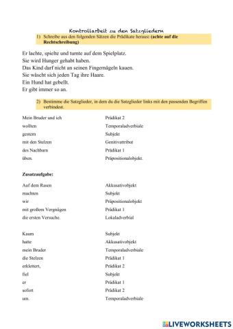 Bestimmung Satzglieder Gruppe 1