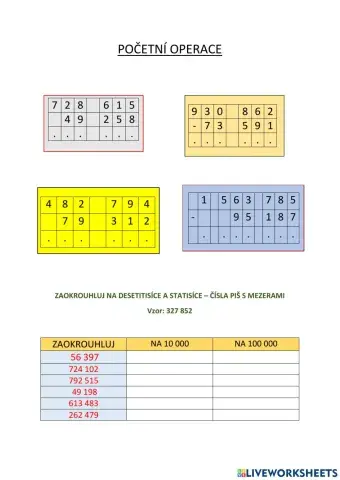 Sčítání a odčítání do 1 000 000 a zaokrouhlování čísel