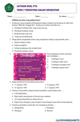 Latihan Soal PTS Tema 7 Kelas 5