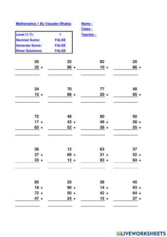 Addition Column Sums