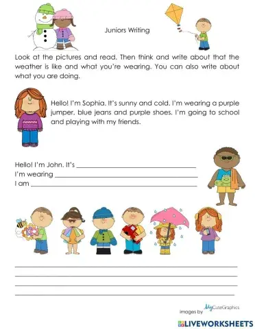 Writing: About Me (Weather, Clothes and Actions)