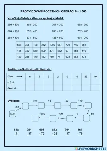 Procvičování početních operací v oboru do 1 000
