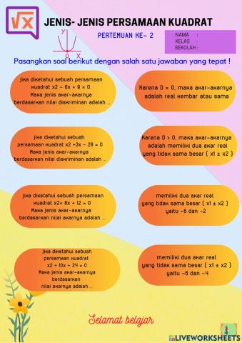Jenis-jenis akar persamaan kuadrat