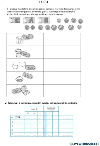 Gli euro e i centesimi
