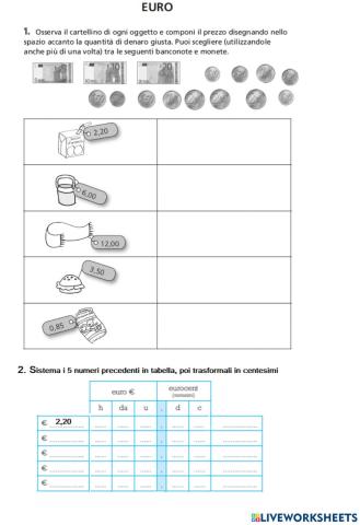 Gli euro e i centesimi