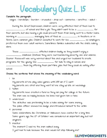 Vocabulary Quiz Lesson 15