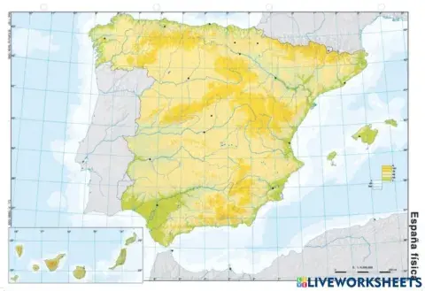 Physical map of Spain