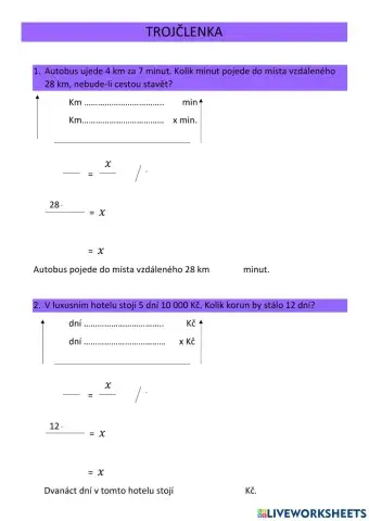 Trojčlenka - přímá úměrnost, nepřímá úměrnost