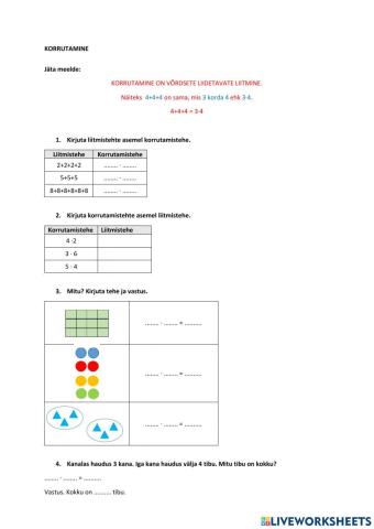Korrutamine, sissejuhatus, 2. klass