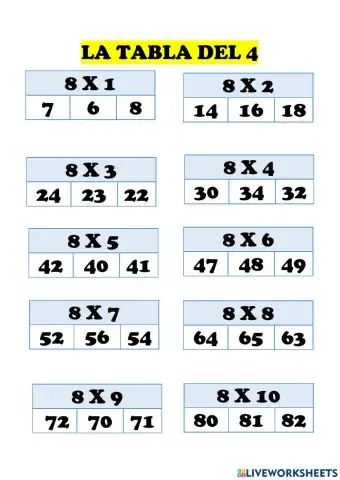 Tabla del 8
