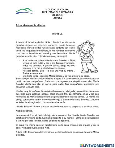 Ejercicio comprensión de lectura