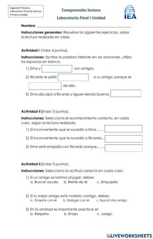 Comprensión Lectora I Unidad