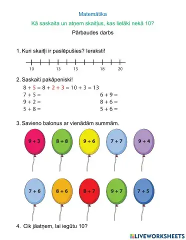 Saskaitīšana un atņemšana 20 apjomā